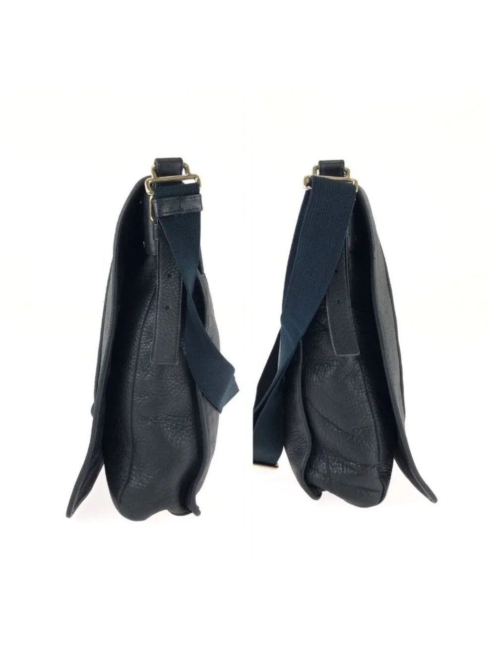 Saint Laurent Vintage YSL Black Navy Gold Leather Shoulder Bag